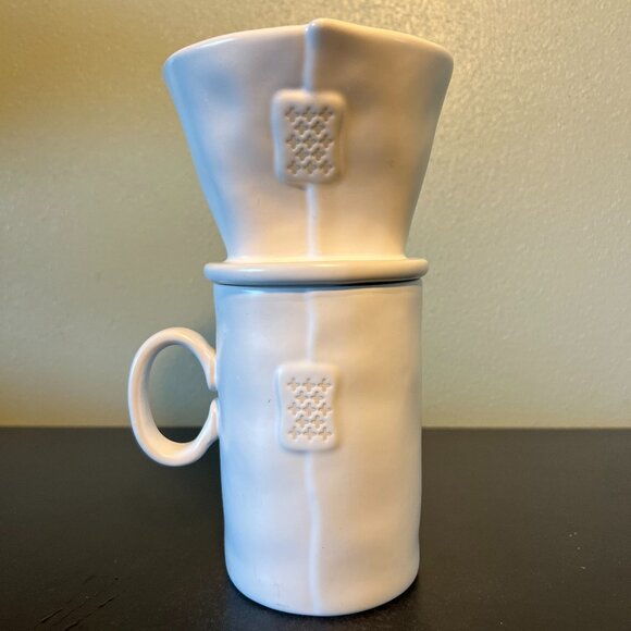 Rae Dunn STUDIO BY MAGENTA Pour Over Drip Coffee Set BREW and ENJOY White Beige - Picture 3 of 14